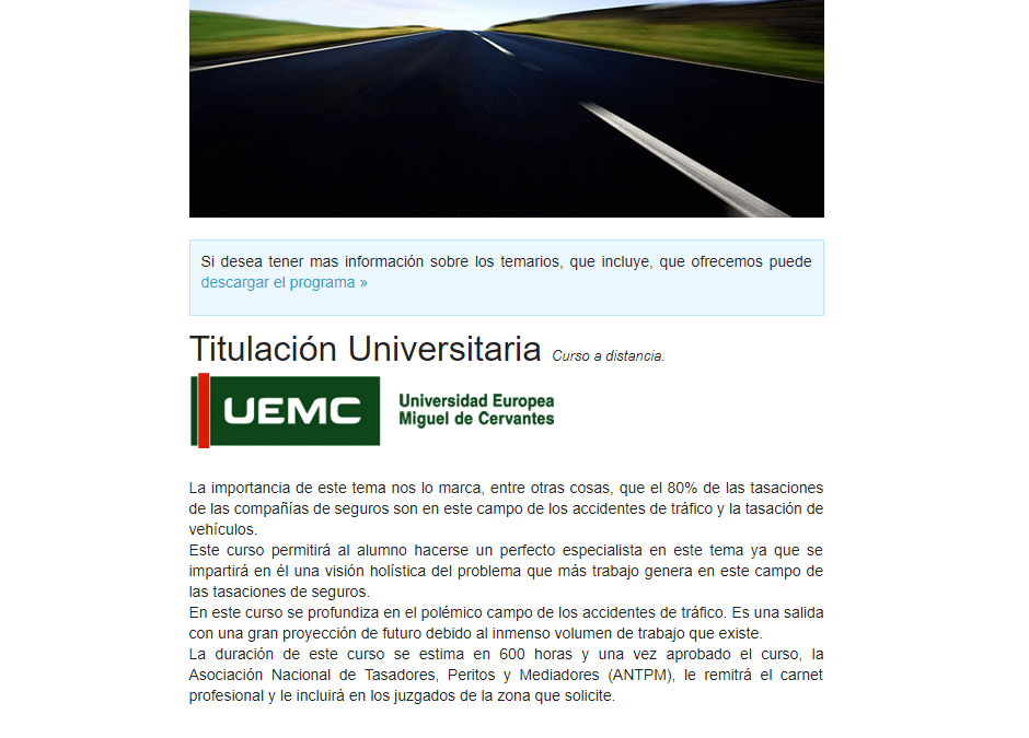 Plantilla email curso tasador tráfico